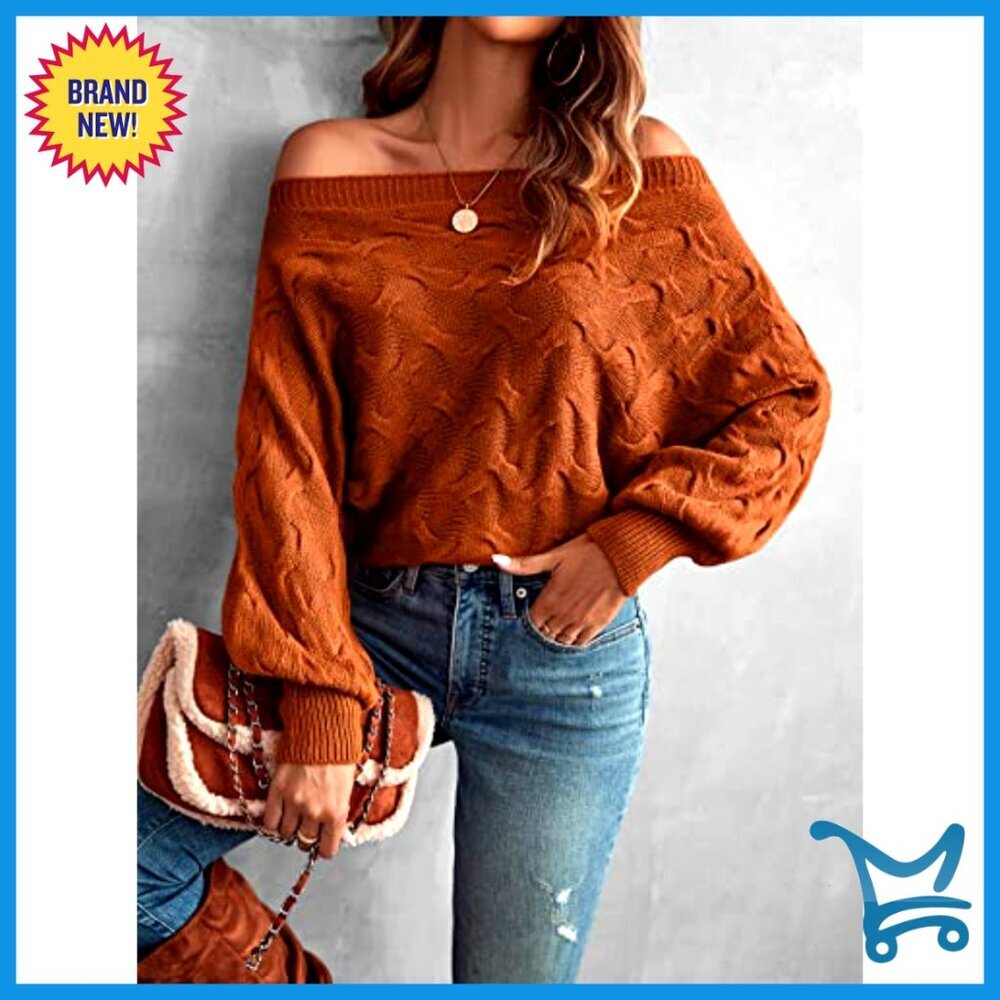 Off Shoulder Knit Sweater Long Sleeve Pullover Y2K Chic Vintage Brunch Outfit - Picture 5 of 6